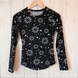 Celestial Moon & Stars Ribbed Knit Top Astrology Tarot Goth Kawaii Y2K